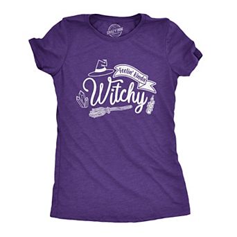 Womens Feelin Kinda Witchy T Shirt Funny Halloween Witch Tee