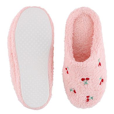 CTM Women's Cherry Pattern Fur Slippers