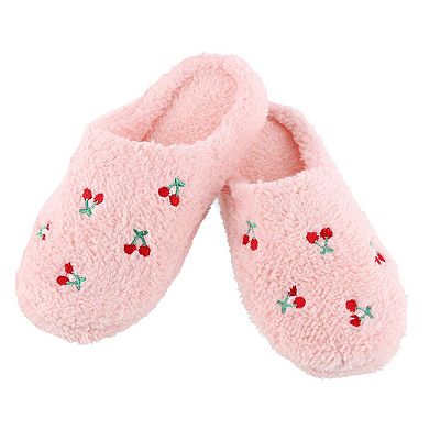 CTM Women's Cherry Pattern Fur Slippers