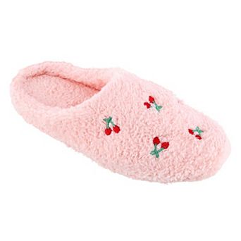 CTM Women's Cherry Pattern Fur Slippers