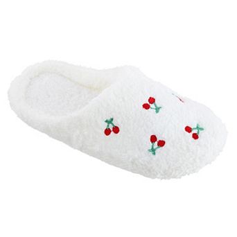 CTM Women's Cherry Pattern Fur Slippers