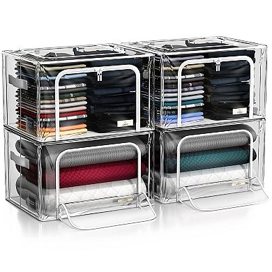 Sorbus Large Foldable Clear Plastic Storage Bags with Metal Frame & Carry Handles