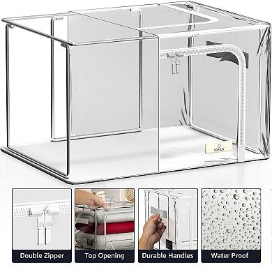 Sorbus Large Foldable Clear Plastic Storage Bags with Metal Frame & Carry Handles