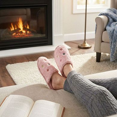 CTM Women's Flower Print Fur Slippers