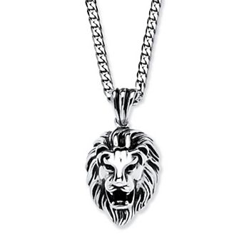 Lion's Head Pendant and 24" Chain in Antiqued Stainless Steel