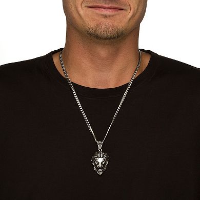 Lion's Head Pendant and 24" Chain in Antiqued Stainless Steel