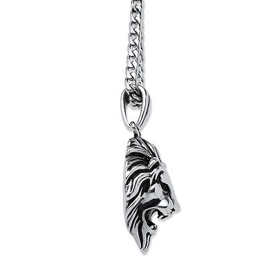 Lion's Head Pendant and 24" Chain in Antiqued Stainless Steel