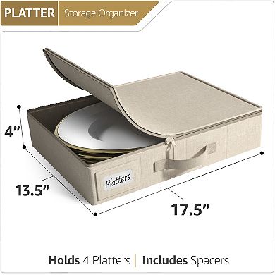 Sorbus Dinnerware Storage Case- Hard Shell, Handles & Felt Dividers - Organize & Safeguard