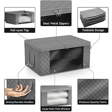 Sorbus 8 Pack Medium Foldable Storage Bags with Clear Window, Zipper Lid and Carry Handles