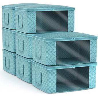 Sorbus 8 Pack Medium Foldable Storage Bags with Clear Window, Zipper Lid and Carry Handles