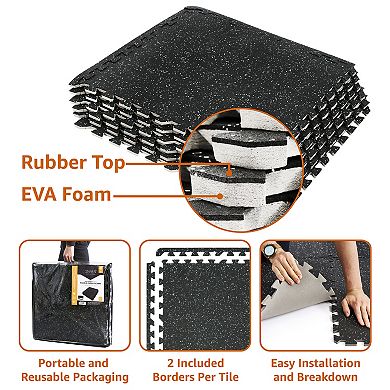 Sorbus 18 Interlocking Gym Floor Mat - 1/2" Thick Rubber Top High-Density EVA Foam (72 Sq Ft)