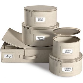Sorbus 5 pc Stackable Plate Carrier Set for Dinnerware Storage with Felt Plate Protector