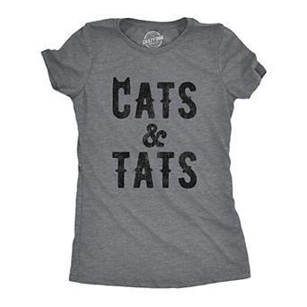 Womens Cats and Tats T shirt Funny Tatoo Graphic Cat Dad Saying Hilarious