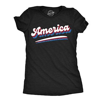 Womens America Retro Glitter T Shirt Cool Patriotic Fourth Of July Party Tee for Ladies
