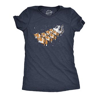 Womens Corgi Sleigh T Shirt Funny Christmas Santa Claus Dog Tee