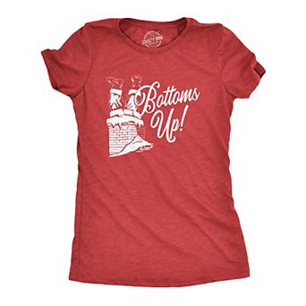 Womens Bottoms Up T Shirt Funny Christmas Santa Claus Chimney Graphic Novelty Tee