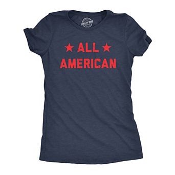 Womens All American T Shirt Funny Cool Patriotic Fourth Of July Party Text Graphic Tee for Ladies