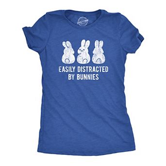 Womens Easily Distracted By Bunnies T shirt Funny Easter Party Gift for Basket
