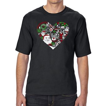 Christmas Themed Heart - Men's Tall and Long Word Art T-Shirt