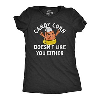 Womens Candy Corn Doesnt Like You Either T Shirt Funny Halloween Treat Joke Tee for Ladies