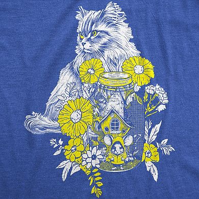 Womens Cat and Mouse Funny T Shirt Kitten Graphic Tee for Ladies
