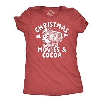 Womens Funny T Shirts Christmas Movies and Cocoa Sarcastic Xmas Graphic Tee for Ladies