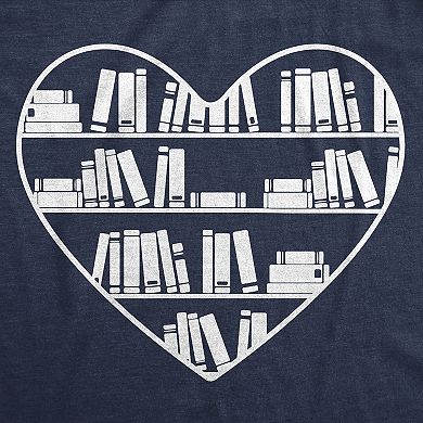 Womens Bookshelf Heart Funny T Shirt Reading Graphic Tee for Ladies