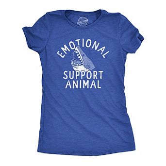 Womens Emotional Support Animal T Shirt Funny Scary Shark Attack Joke Tee for Ladies
