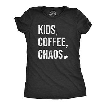 Womens Kids Coffee Chaos T Shirt Funny Caffeine Lovers Parenting Mothers Day Gift Tee for Ladies