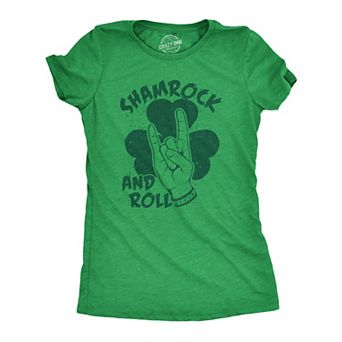 Womens Funny T Shirt Shamrock and Roll St Patricks Day Graphic Tee for Ladies