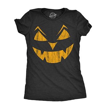 Womens Eyebrows Earl Pumpkin T Shirt Funny Halloween Jack O Lantern Evil Smile Tee for Ladies