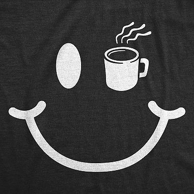 Womens Coffee Cup Smiling Face Funny T Shirt Caffeine Graphic Tee for Ladies