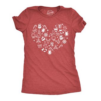 Womens Funny T Shirts Christmas Heart Cute Holiday Graphic Novelty Tee for Ladies