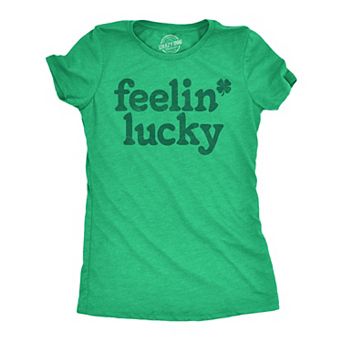 Womens Feelin Lucky T shirt Funny St Pattys Days Parade Four Leaf Clover Tee for Ladies