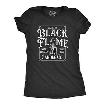 Womens Black Flame Candle Co T Shirt Funny Spooky Halloween Candles Company Tee for Ladies