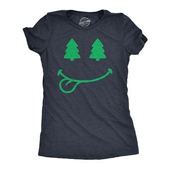 Womens Christmas Tree Eyes Smile T Shirt Funny Xmas Lovers Smiling Face Tee for Ladies