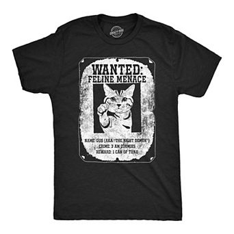 Mens Funny T Shirts Wanted Feline Menace Sarcastic Kitten Joke Tee For Men