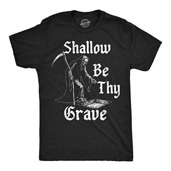 Mens Funny T Shirts Shallow Be Thy Grave Sarcastic Grim Reaper Tee For Men