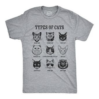 Mens Funny T Shirts Types Of Cat List Sarcastic Kitten Graphic Novelty Tee For Men
