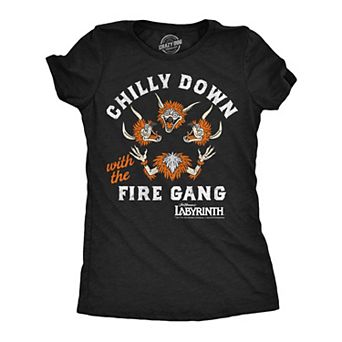 Womens Funny T Shirts Chilly Down With The Fire Gang Jim Henson's Labyrinth Movie Tee For Ladies