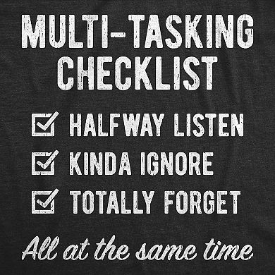 Mens Funny T Shirts Multi Tasking Checklist Sarcastic Joke Themed Tee For Men