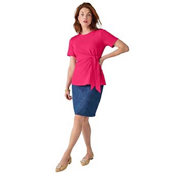Jessica London Women's Plus Size Tie-Front Short Sleeve Knit Tee