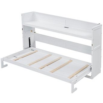 Merax Twin XL Size Murphy Bed with Desk,LED Light and USB Charging Station