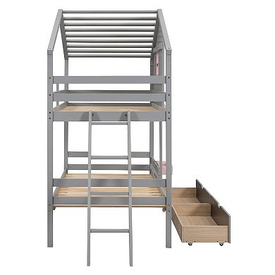 Merax Twin over Twin Bunk Bed with 2 Drawers, 1 Storage Box, 1 Shelf