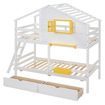 Merax Twin over Twin Bunk Bed with 2 Drawers, 1 Storage Box, 1 Shelf
