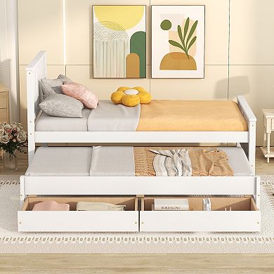 Merax Twin Size Platform Bed with Trundle and Drawers