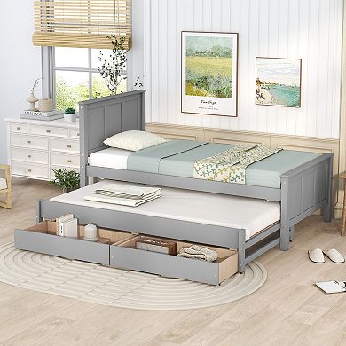 Merax Twin Size Platform Bed with Trundle and Drawers