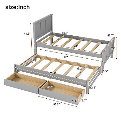 Merax Twin Size Platform Bed with Trundle and Drawers