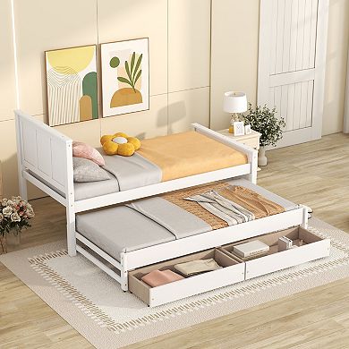 Merax Twin Size Platform Bed with Trundle and Drawers