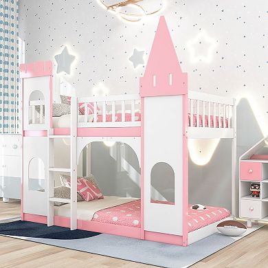 Merax Twin Over Twin Castle Bunk Bed with Ladder